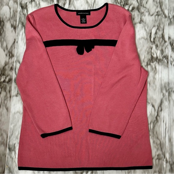 Women Sz XL Pink Sweater Black Bow Girlhoodcore Pretty Girly Coquette Feminine - Picture 2 of 8